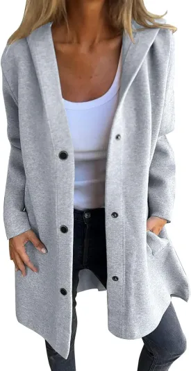Jackets for Women Casual Single Breasted Hooded Jacket Long Sleeve Trench Coat 2024 Trendy Quilted Shackets