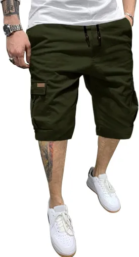 JMIERR Mens Casual Twill Cargo Shorts Cotton Drawstring Classic Cargo Stretch Short with 6 Pockets