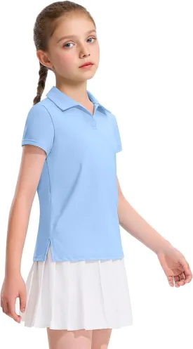 KEREDA Girls Polo Shirts Golf Tennis School Uniform Short Sleeve T Shirts V-Neck Collared Quick Dry Tops