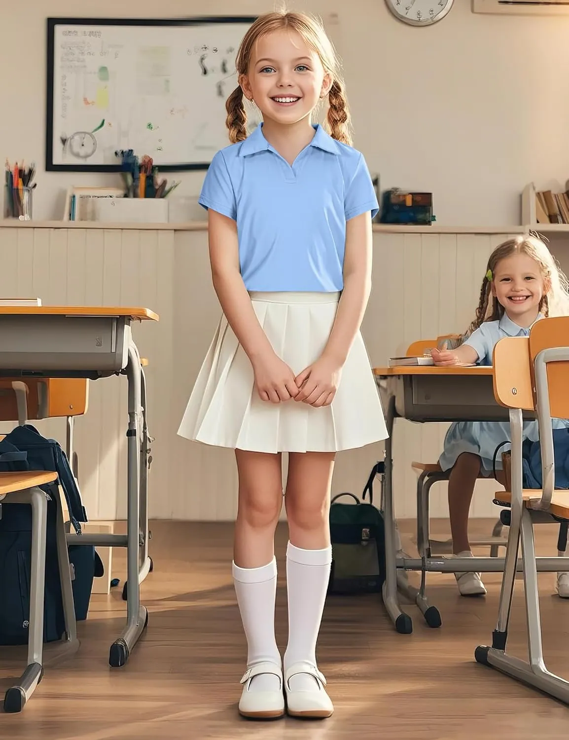 KEREDA Girls Polo Shirts Golf Tennis School Uniform Short Sleeve T Shirts V-Neck Collared Quick Dry Tops