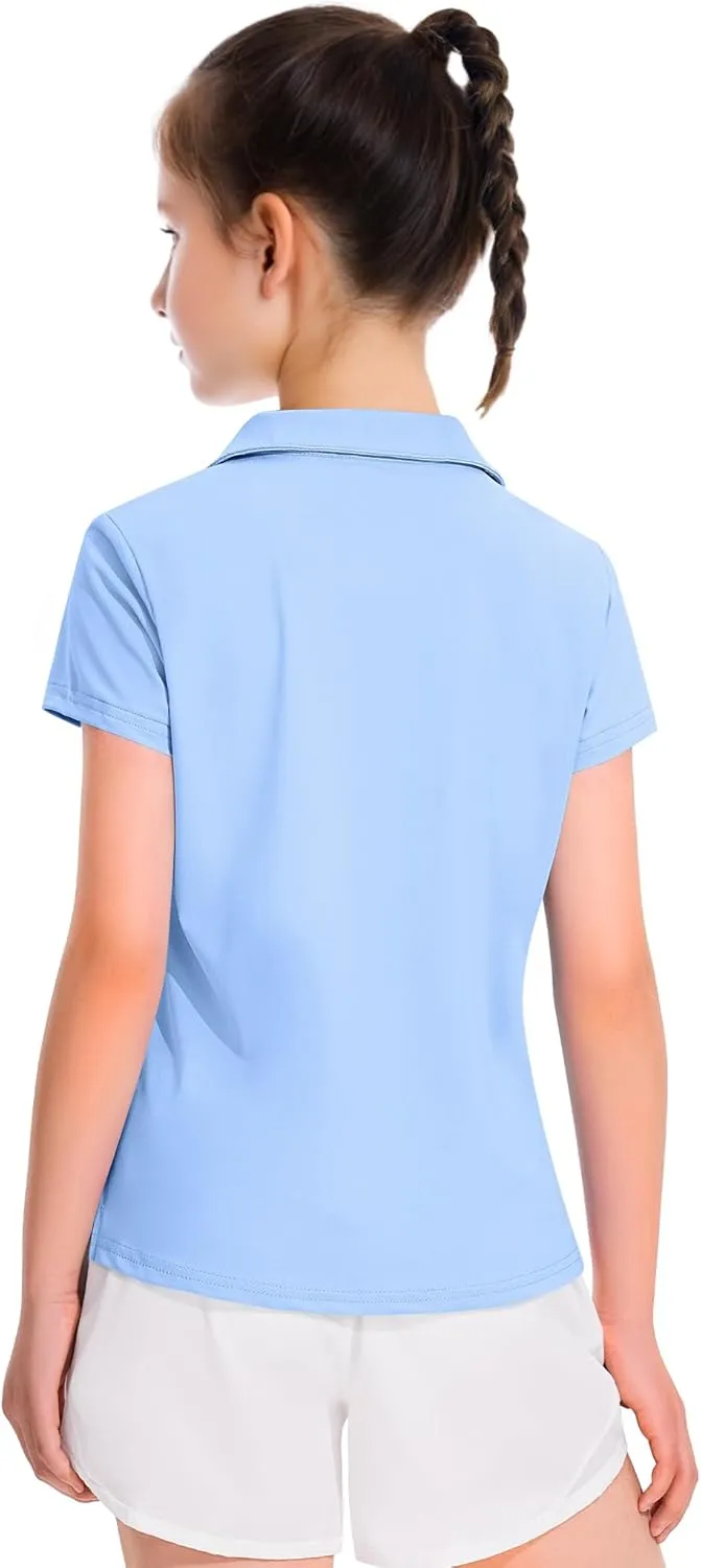 KEREDA Girls Polo Shirts Golf Tennis School Uniform Short Sleeve T Shirts V-Neck Collared Quick Dry Tops