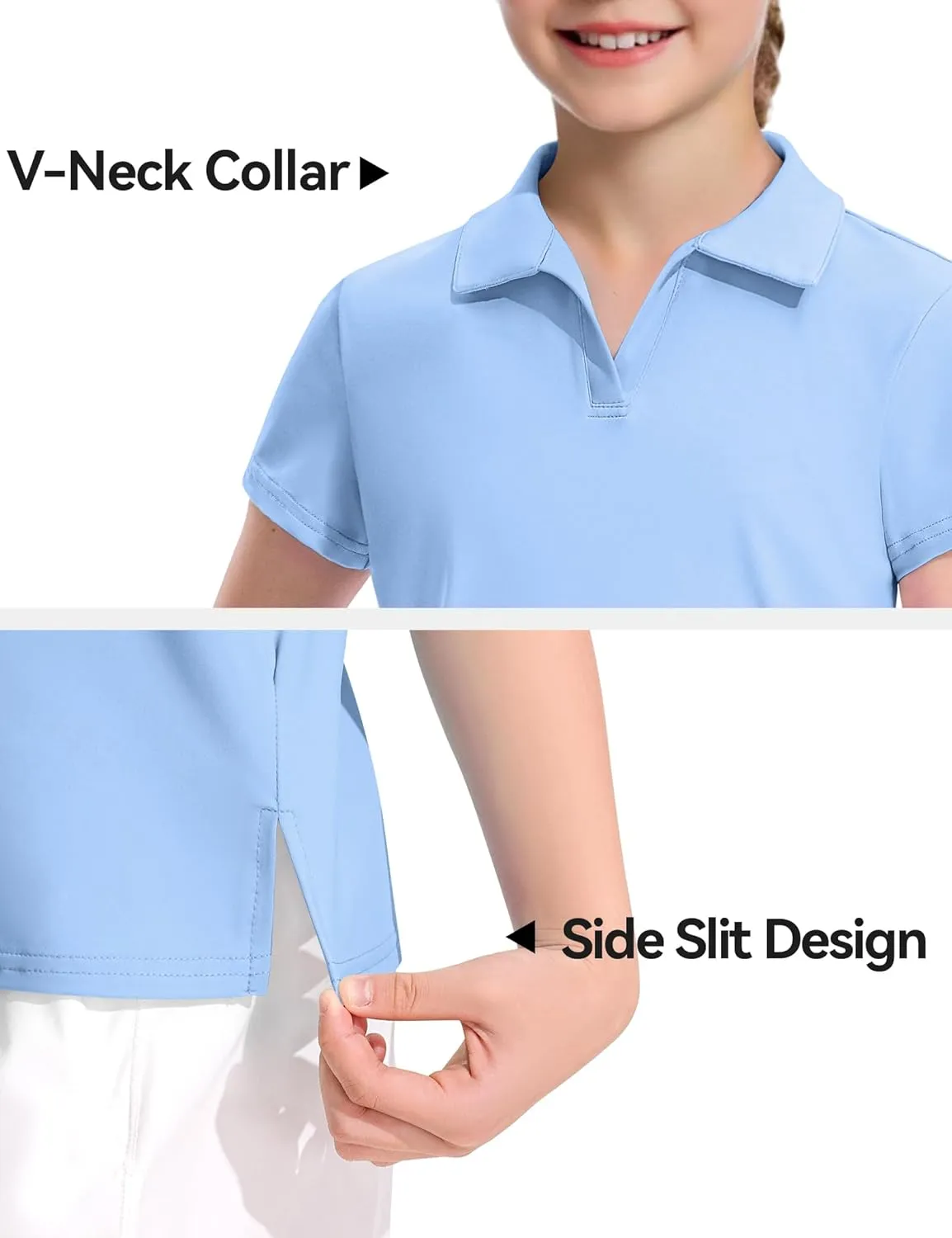 KEREDA Girls Polo Shirts Golf Tennis School Uniform Short Sleeve T Shirts V-Neck Collared Quick Dry Tops