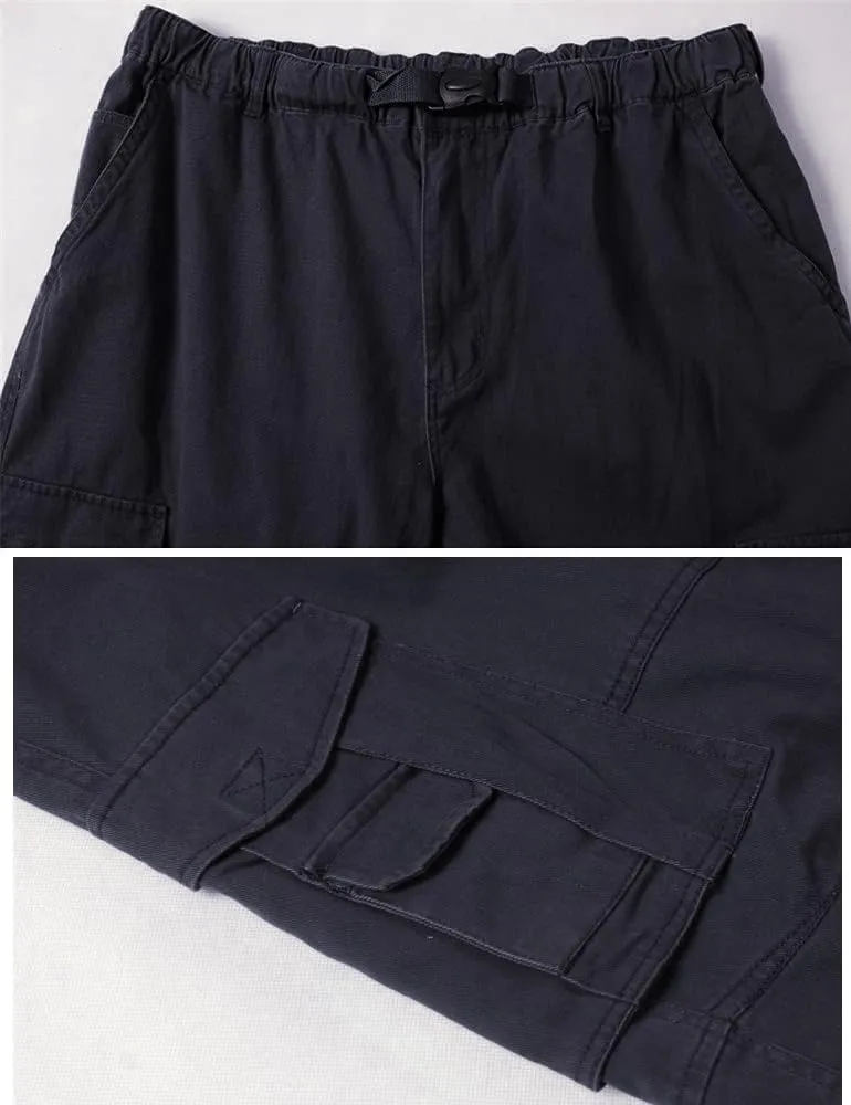 Kinghua Men's Baggy Cargo Pants Casual Loose Fit Elastic Waist Cotton Twill Cargo Pants