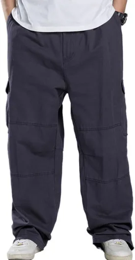 Kinghua Men's Baggy Cargo Pants Casual Loose Fit Elastic Waist Cotton Twill Cargo Pants