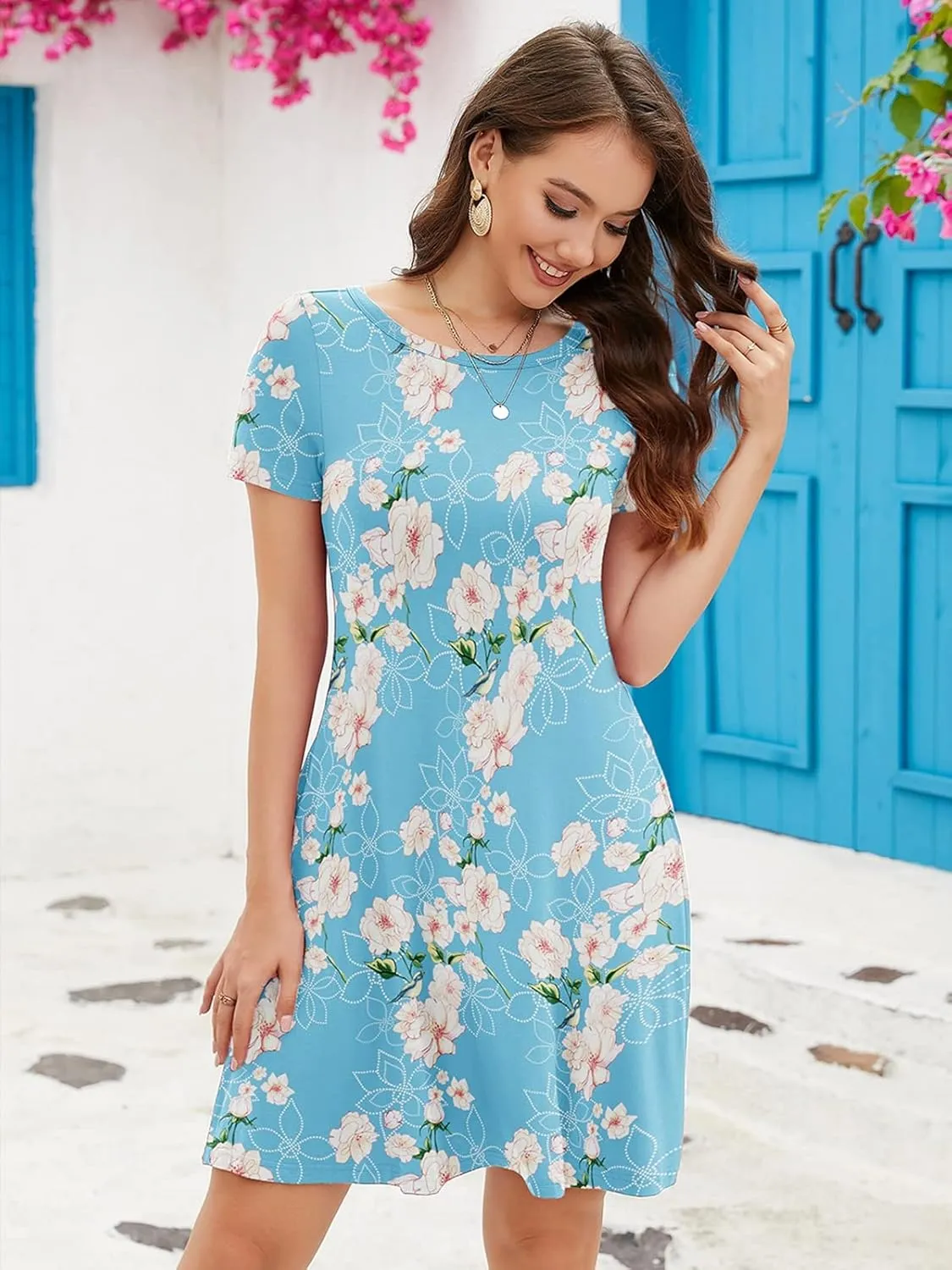 KORSIS Summer Dresses for Women Casual T-Shirt Dresses Swing Flowy Beach Vacation Sundress with Pockets (S-3XL)