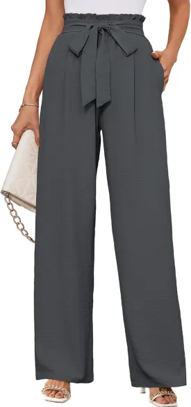 KORSIS Women's Pants Wide Leg Lounge High Waisted Causal Flowy Work Elastic Trousers with Pockets