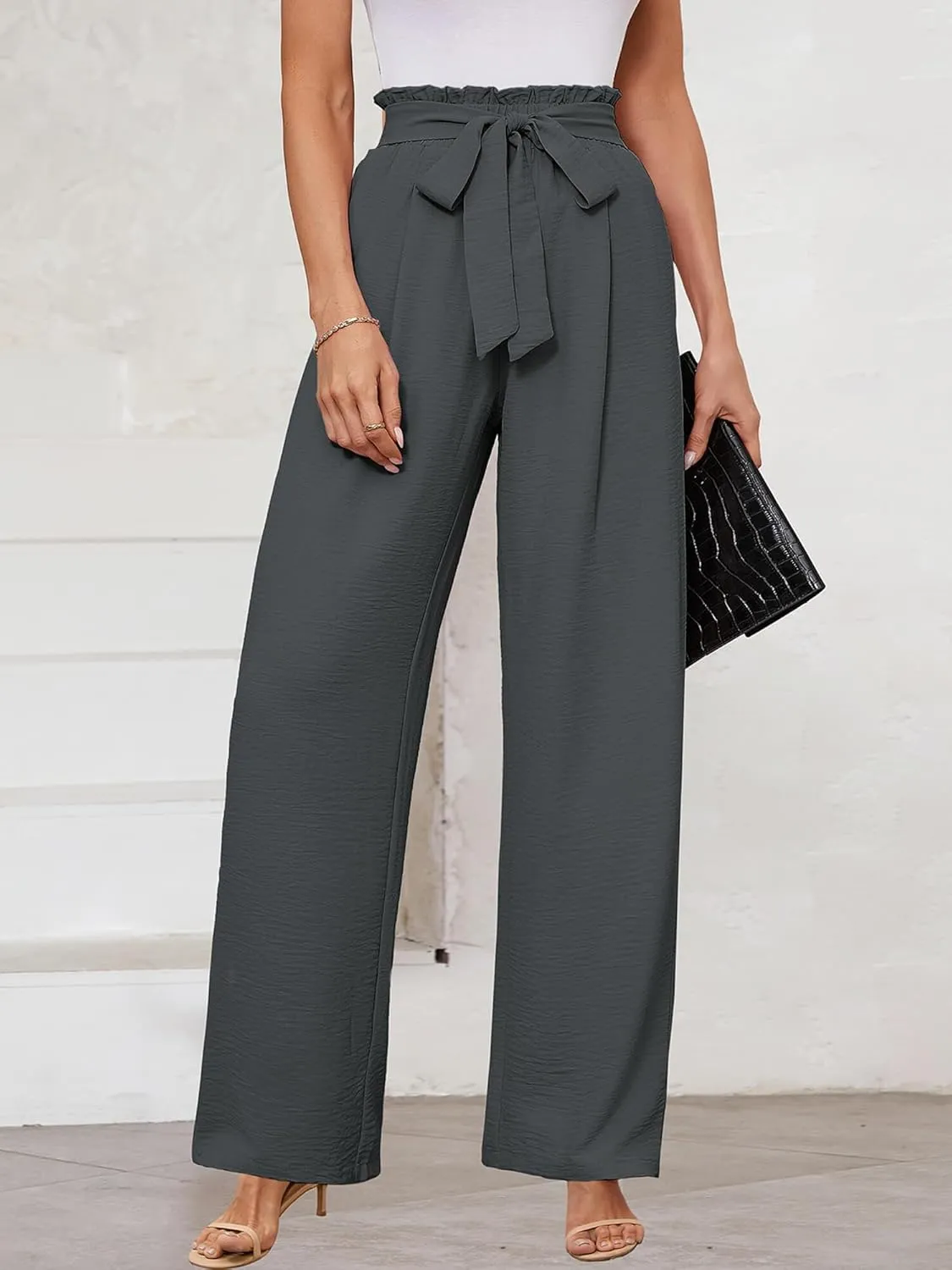 KORSIS Women's Pants Wide Leg Lounge High Waisted Causal Flowy Work Elastic Trousers with Pockets