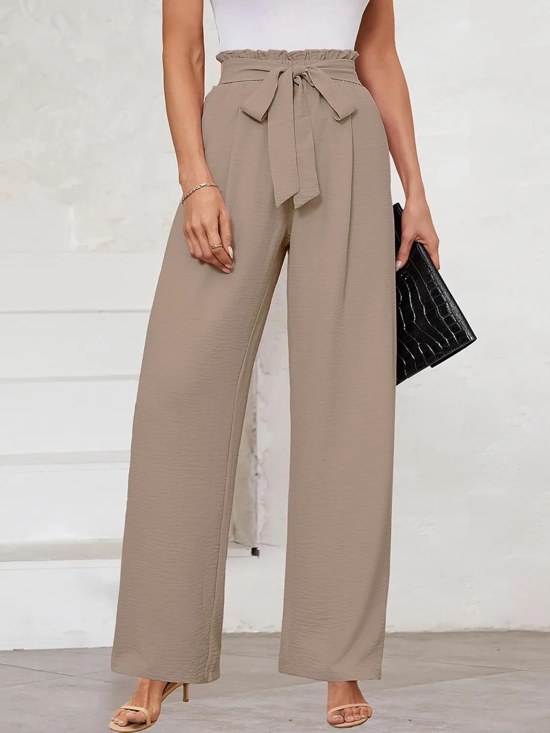 KORSIS Women's Wide Leg Lounge Pants Lightweight High Waisted Loose Work Elastic Casual Outfits Trousers with Pockets (S-2XL)