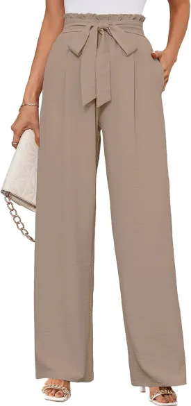 KORSIS Women's Wide Leg Lounge Pants Lightweight High Waisted Loose Work Elastic Casual Outfits Trousers with Pockets (S-2XL)