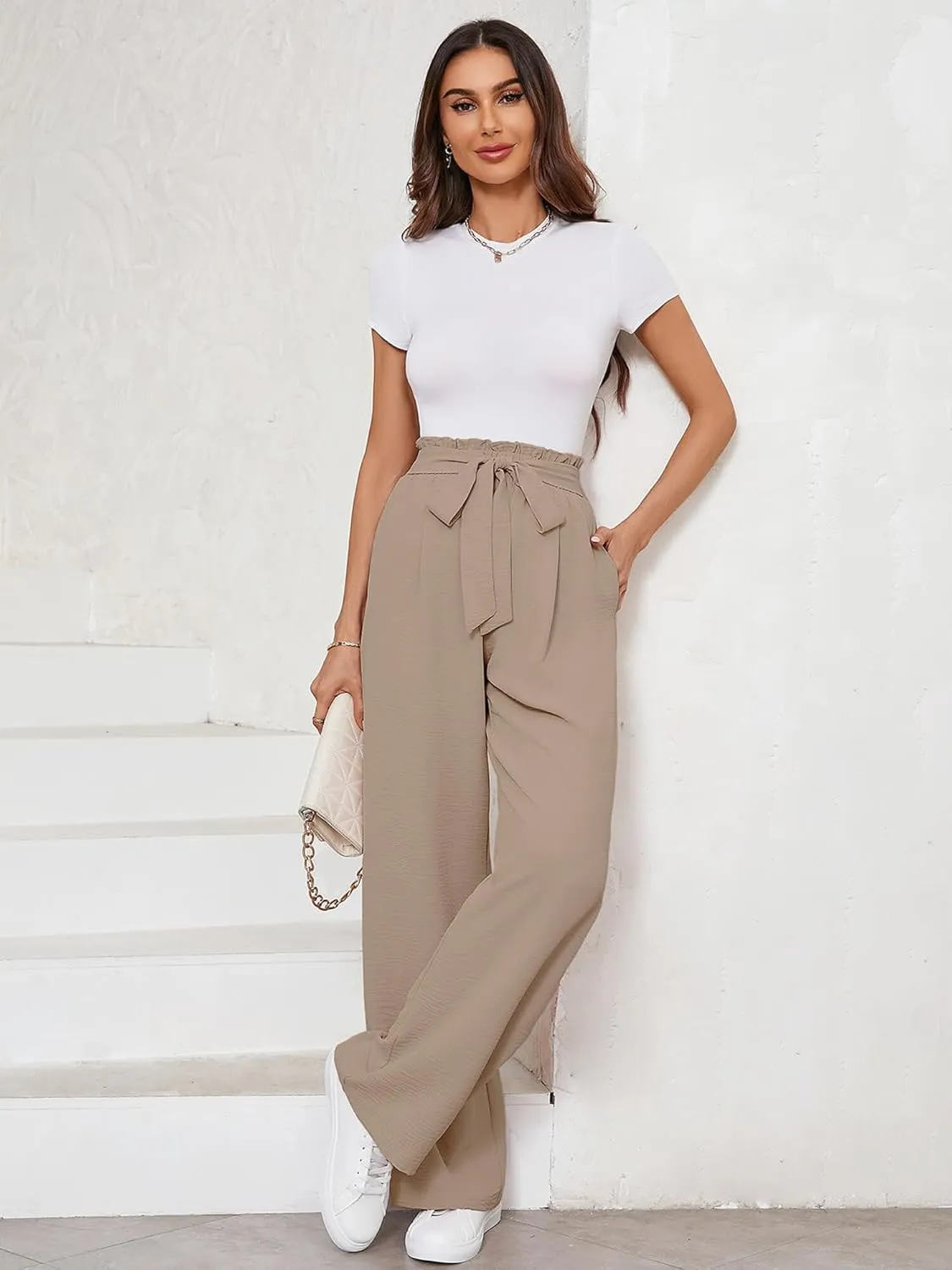 KORSIS Women's Wide Leg Lounge Pants Lightweight High Waisted Loose Work Elastic Casual Outfits Trousers with Pockets (S-2XL)