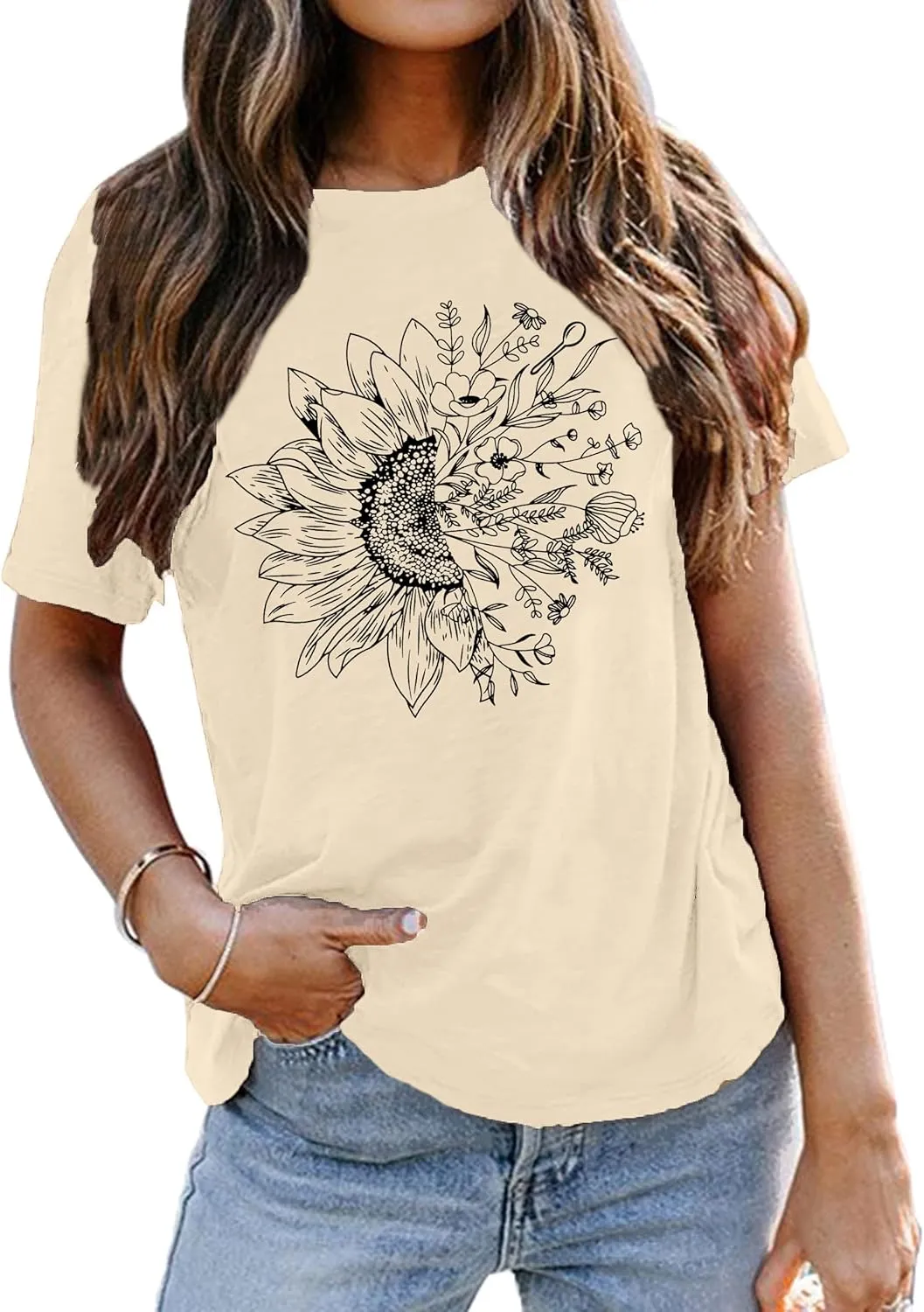 LAZYCHILD Womens Graphic Tees Sunflower Shirts Vintage Flower Graphic Tees Shirts Inspirational Tees Casual Faith Shirt Tops
