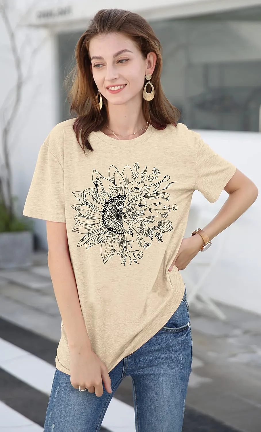 LAZYCHILD Womens Graphic Tees Sunflower Shirts Vintage Flower Graphic Tees Shirts Inspirational Tees Casual Faith Shirt Tops