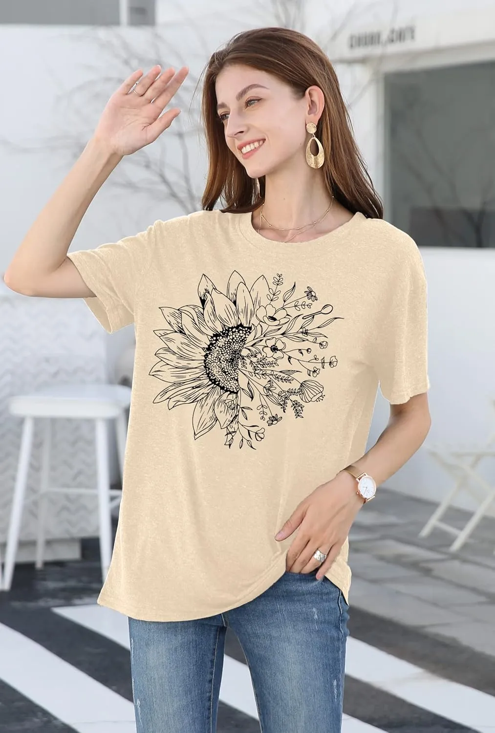 LAZYCHILD Womens Graphic Tees Sunflower Shirts Vintage Flower Graphic Tees Shirts Inspirational Tees Casual Faith Shirt Tops
