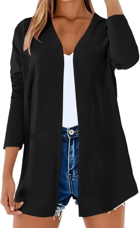 Lightweight Cardigans for Women Linen Cotton Summer 2025 V Neck Open Front Shirts Casual Gauze Blouses with Pockets