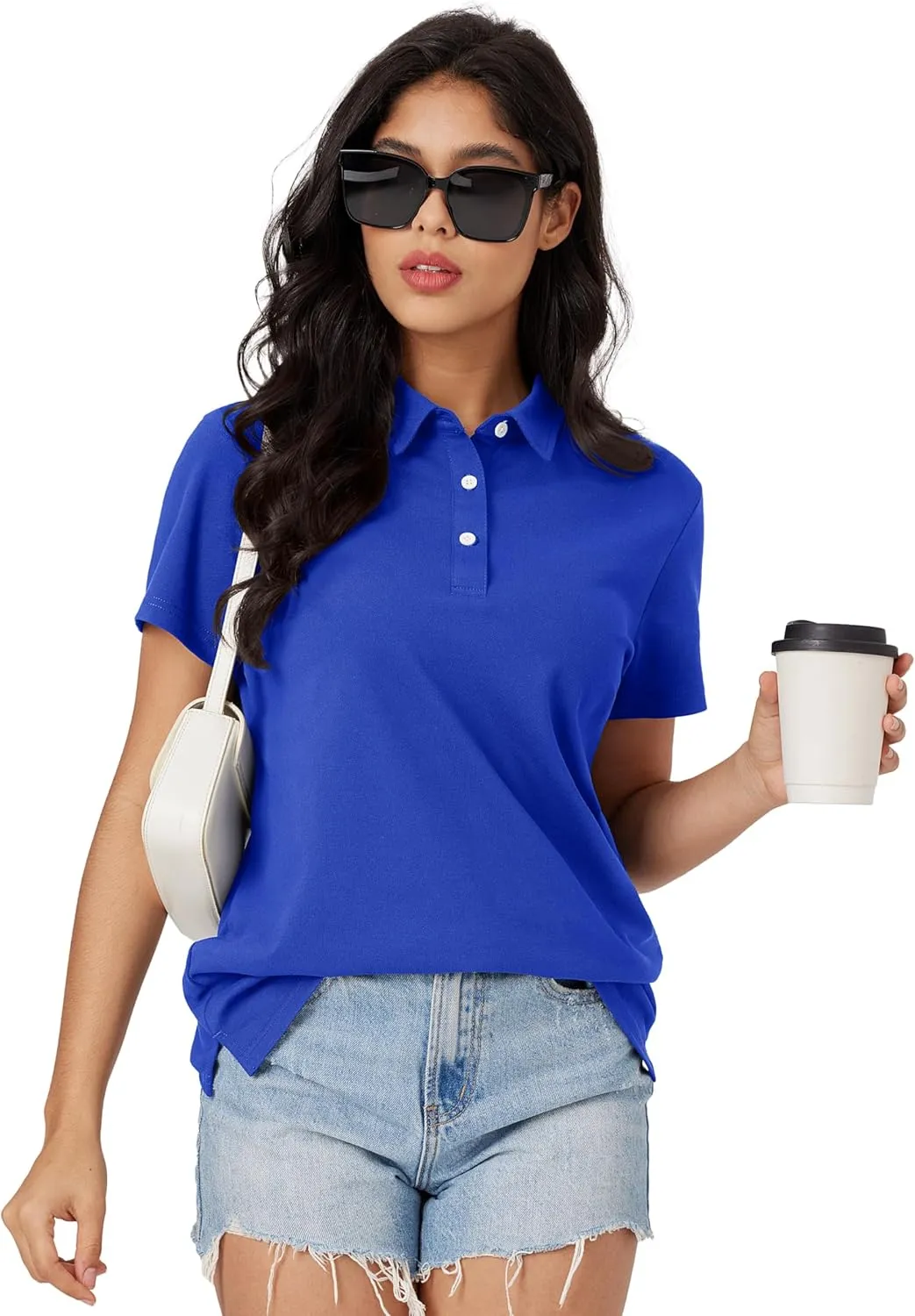 MAGCOMSEN Women's Polo Shirts Moisture Wicking 3 Buttons Short Sleeve Shirt Cotton Cool Casual Tops