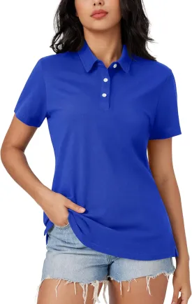 MAGCOMSEN Women's Polo Shirts Moisture Wicking 3 Buttons Short Sleeve Shirt Cotton Cool Casual Tops