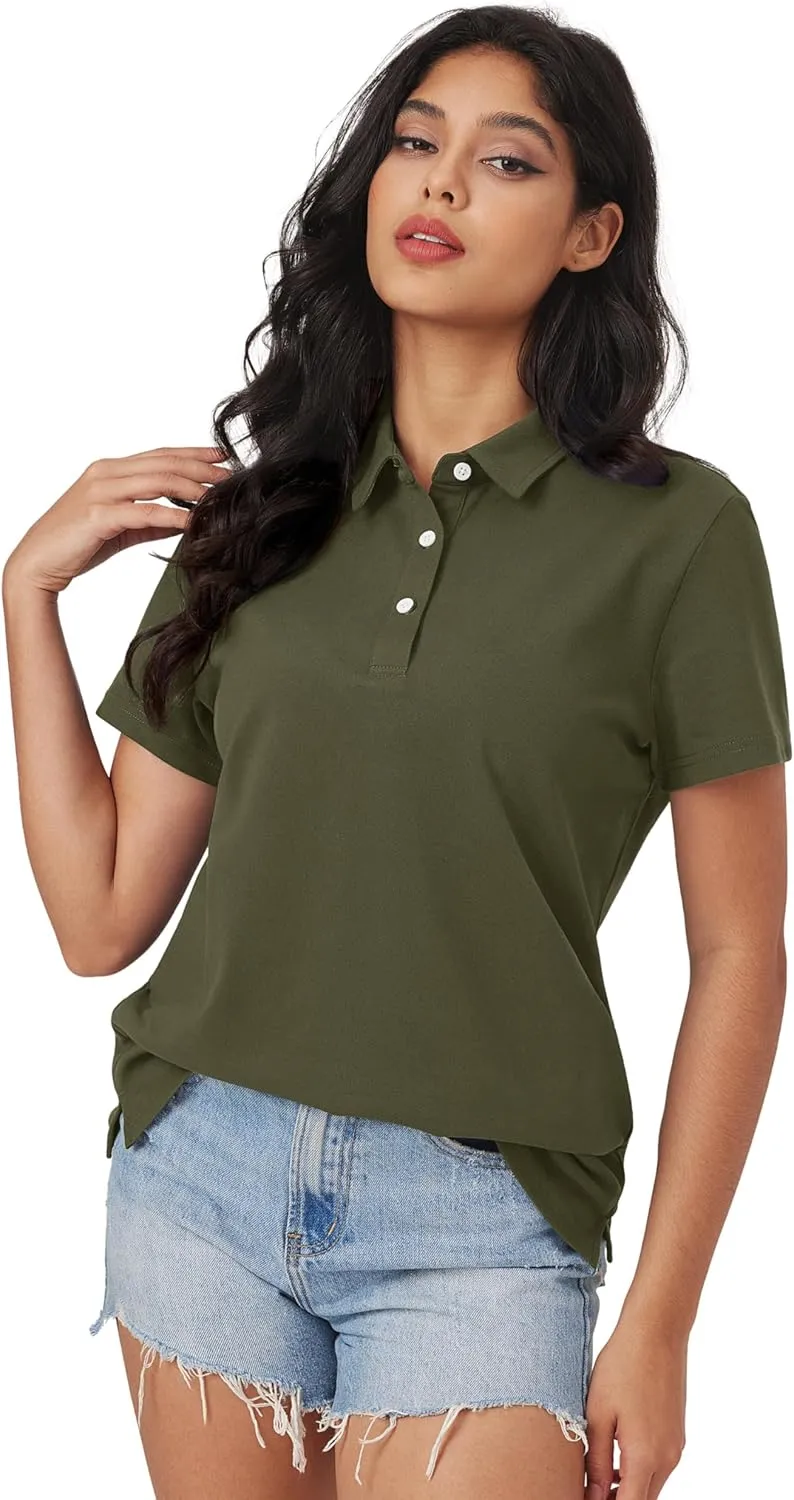 MAGCOMSEN Women's Polo Shirts Moisture Wicking 3 Buttons Short Sleeve Shirt Cotton Cool Casual Tops
