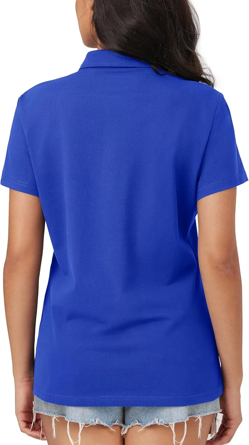 MAGCOMSEN Women's Polo Shirts Moisture Wicking 3 Buttons Short Sleeve Shirt Cotton Cool Casual Tops