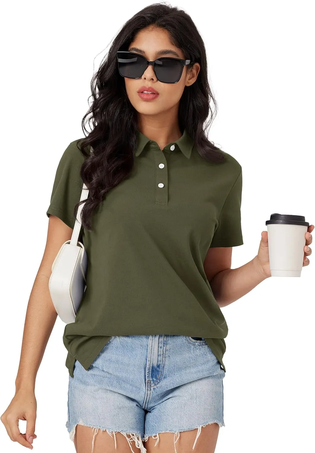 MAGCOMSEN Women's Polo Shirts Moisture Wicking 3 Buttons Short Sleeve Shirt Cotton Cool Casual Tops