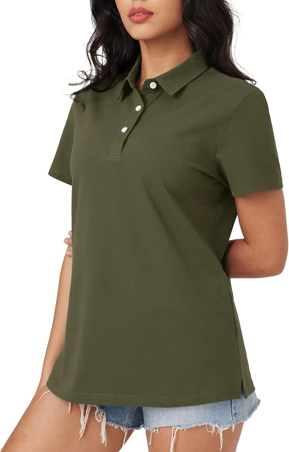 MAGCOMSEN Women's Polo Shirts Moisture Wicking 3 Buttons Short Sleeve Shirt Cotton Cool Casual Tops
