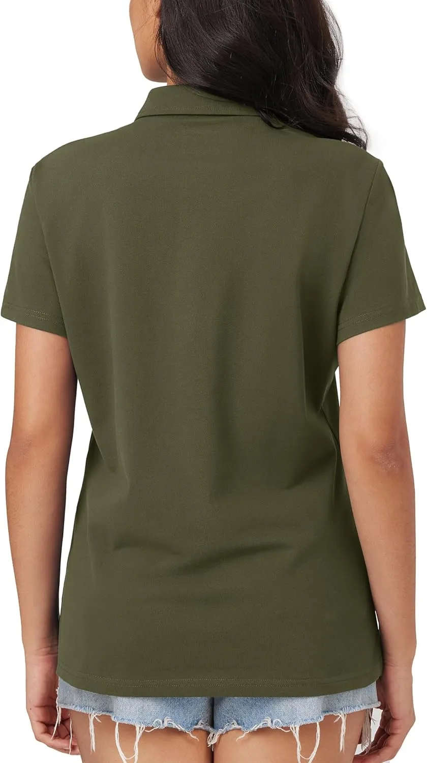 MAGCOMSEN Women's Polo Shirts Moisture Wicking 3 Buttons Short Sleeve Shirt Cotton Cool Casual Tops
