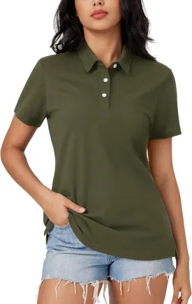MAGCOMSEN Women's Polo Shirts Moisture Wicking 3 Buttons Short Sleeve Shirt Cotton Cool Casual Tops