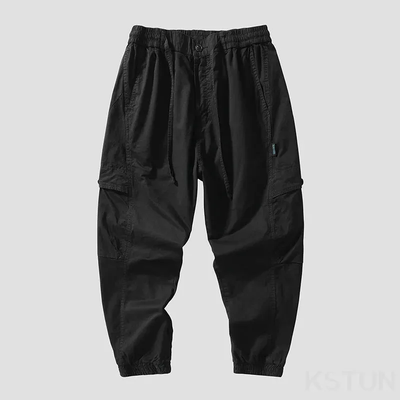 Men Cargo Pants Drawstring Elastic Waist Loose Jogger Casual Pant Harem Sweatpants Ankle