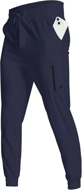 Men's Athletic Joggers with Zipper Pockets Stretch Track Pants Workout Running Gym Golf Sweatpants for Men