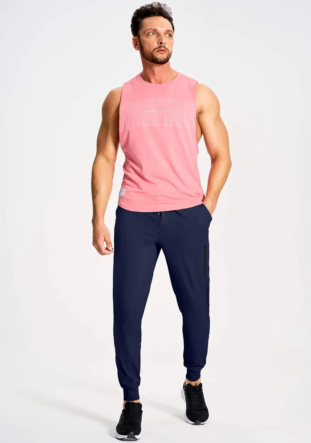 Men's Athletic Joggers with Zipper Pockets Stretch Track Pants Workout Running Gym Golf Sweatpants for Men