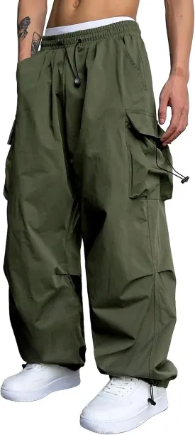 Men's Baggy Cargo Pants,Work Parachute Cargo Pants Y2k Casual Hip Hop Harem Pants with Pockets Sports Running Streewear