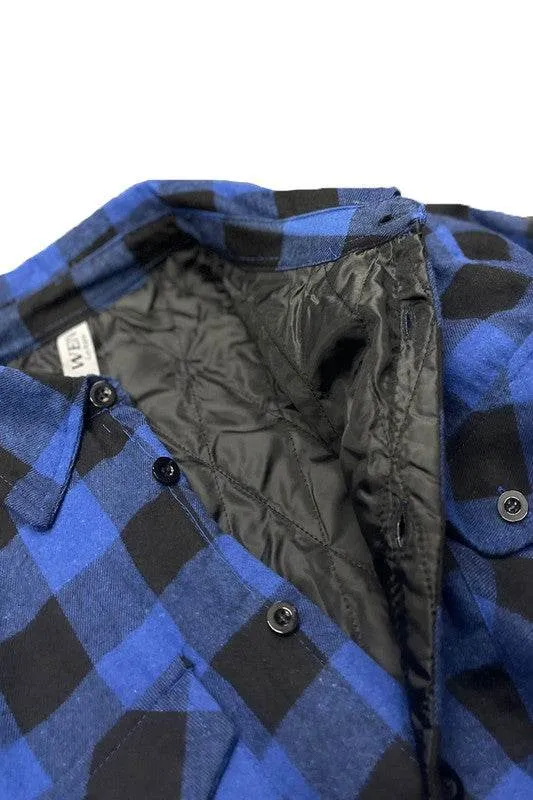 Mens Plaid Quilted Padded Flannel 4 Color Options