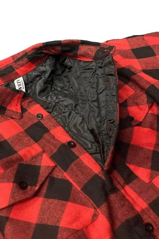 Mens Plaid Quilted Padded Flannel 4 Color Options