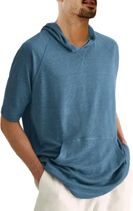 Men's Thin Hooded T Shirt Sweatshirts Short Sleeve Cool Solid Color Pullover Hoodies with Kangaroo Pockets