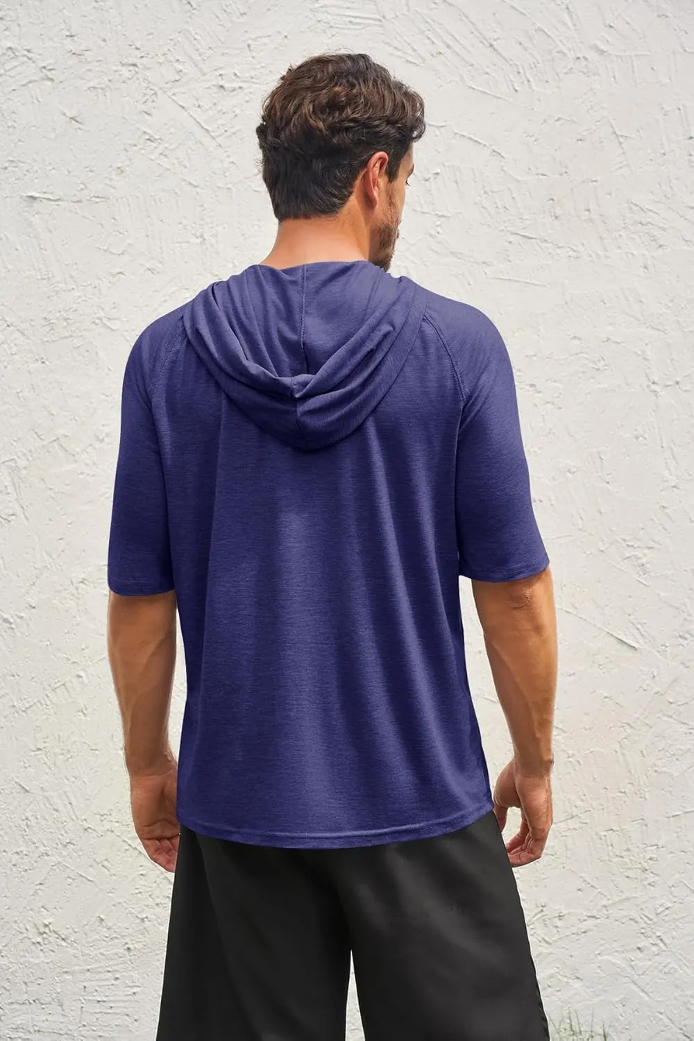 Men's Thin Hooded T Shirt Sweatshirts Short Sleeve Cool Solid Color Pullover Hoodies with Kangaroo Pockets