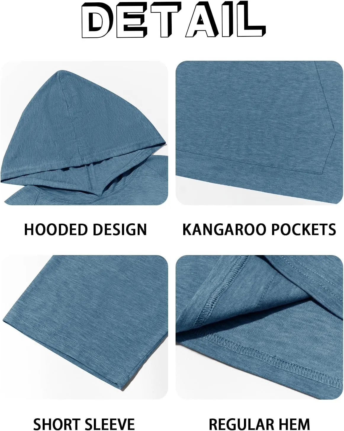 Men's Thin Hooded T Shirt Sweatshirts Short Sleeve Cool Solid Color Pullover Hoodies with Kangaroo Pockets