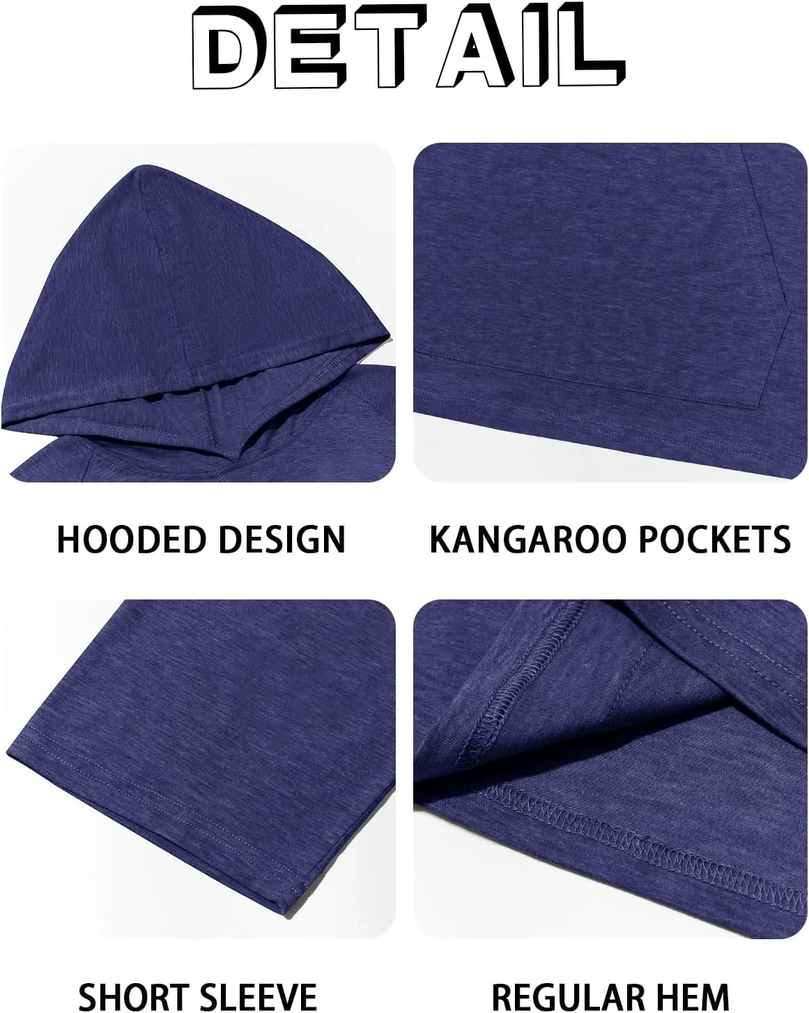 Men's Thin Hooded T Shirt Sweatshirts Short Sleeve Cool Solid Color Pullover Hoodies with Kangaroo Pockets