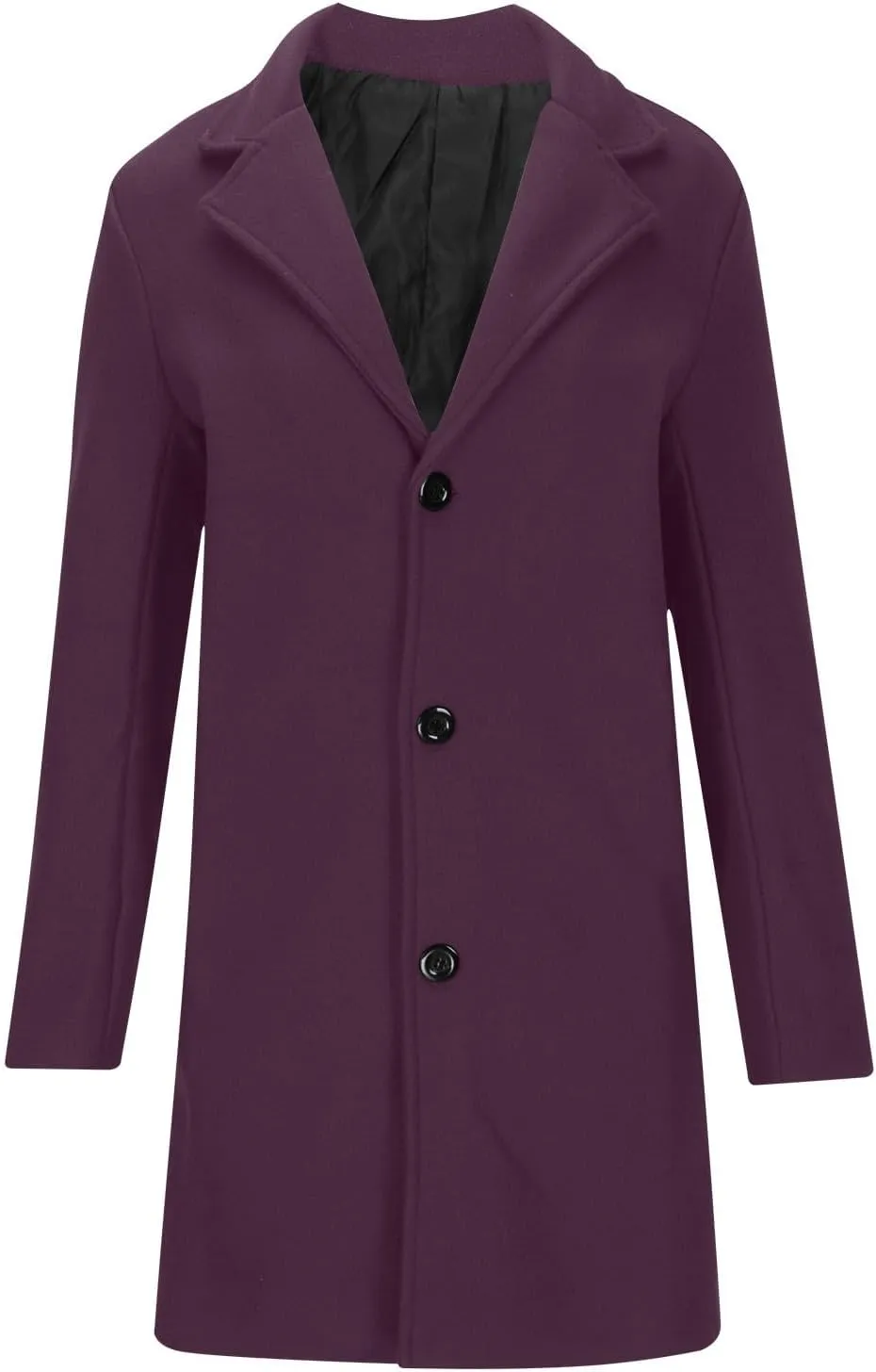 Mens Trench Coat Notched Lapel Collar Single Trench Coat Winter Wool Blend Slim Fit Peacoat Plus Size Overcoat