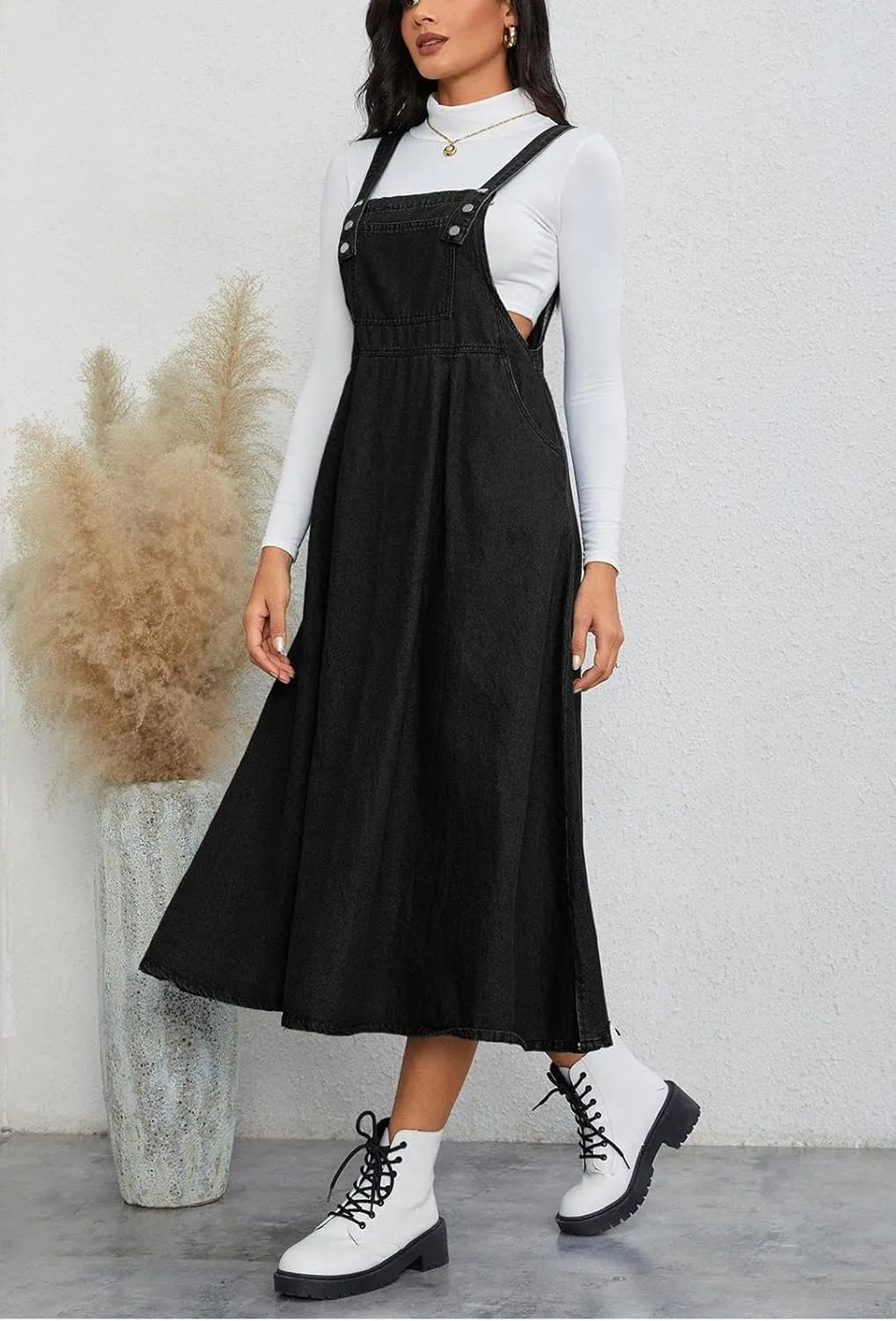 Milumia Women's Casual Denim Overall Dress Sleeveless Flowy Baggy Long Jean Jumper Dresses