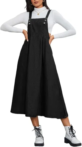 Milumia Women's Casual Denim Overall Dress Sleeveless Flowy Baggy Long Jean Jumper Dresses