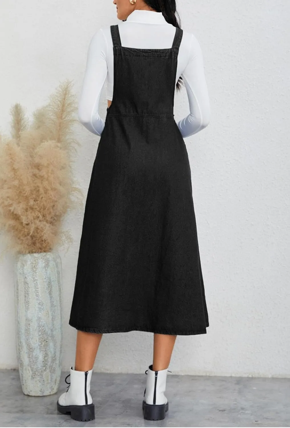 Milumia Women's Casual Denim Overall Dress Sleeveless Flowy Baggy Long Jean Jumper Dresses