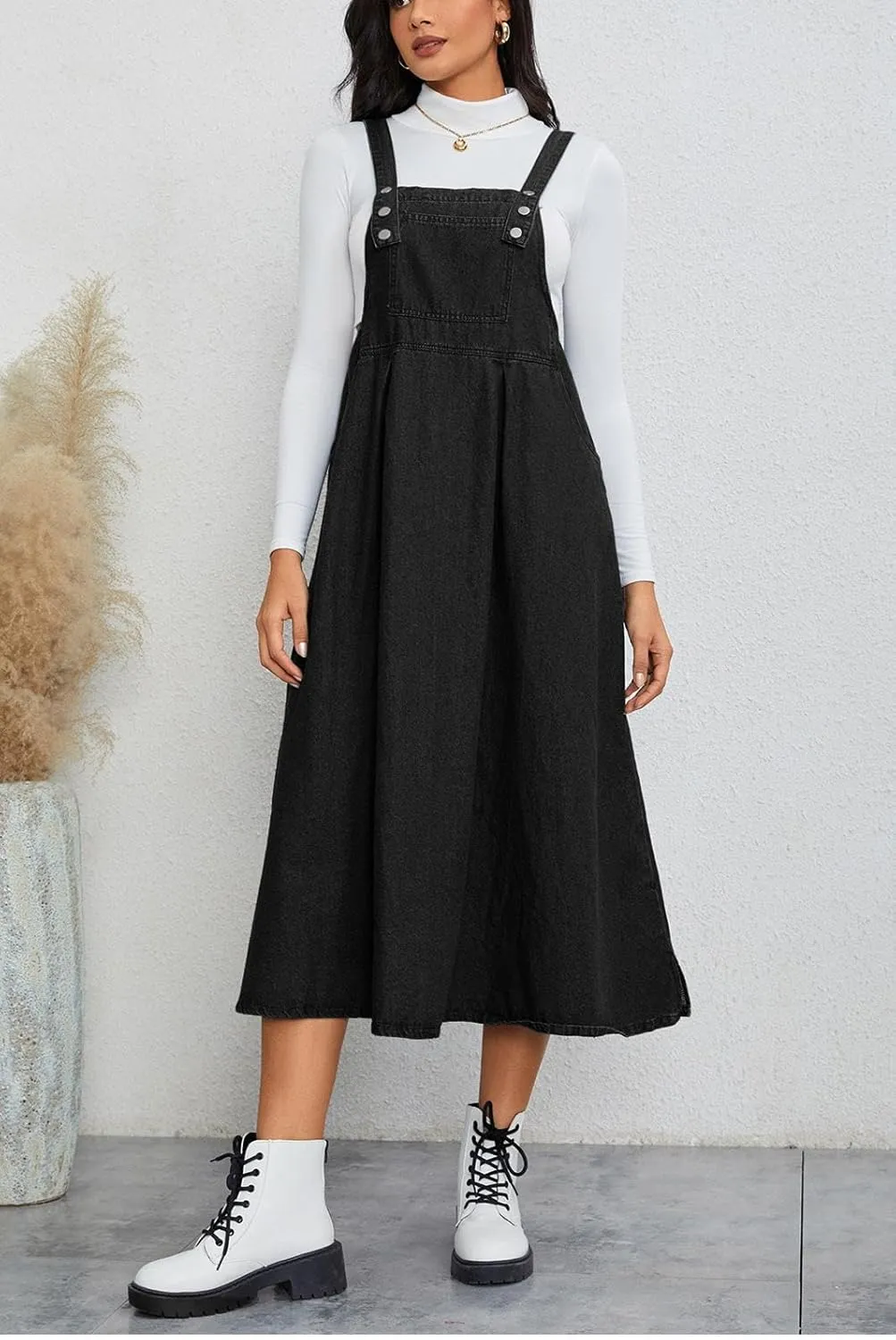 Milumia Women's Casual Denim Overall Dress Sleeveless Flowy Baggy Long Jean Jumper Dresses