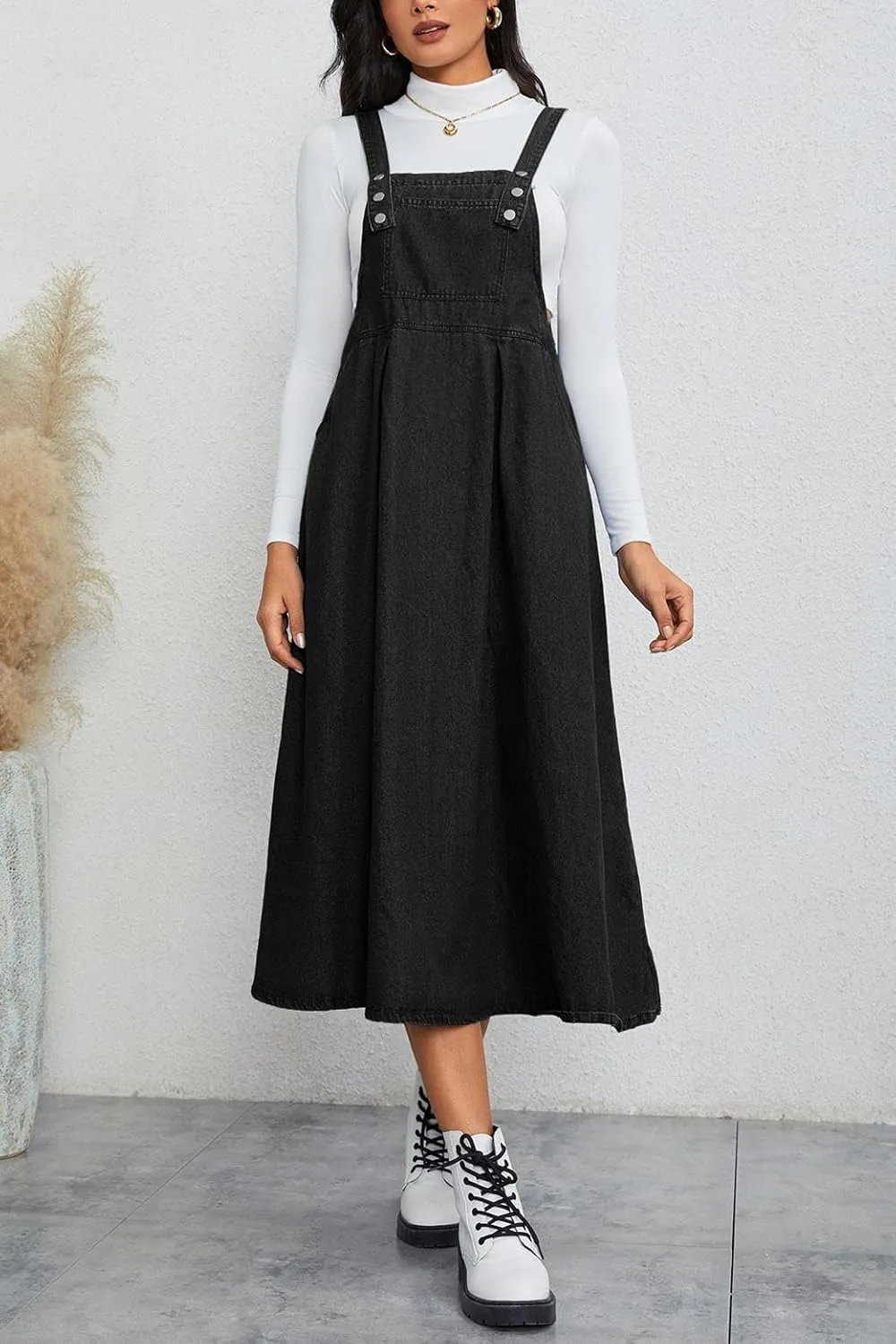 Milumia Women's Casual Denim Overall Dress Sleeveless Flowy Baggy Long Jean Jumper Dresses