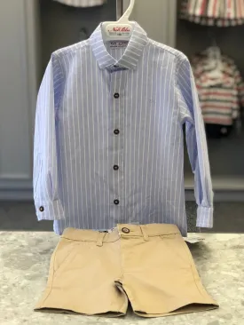 MIRANDA NEL BLU Blue & Beige Boys Chino Short Set - CLEARANCE SALE