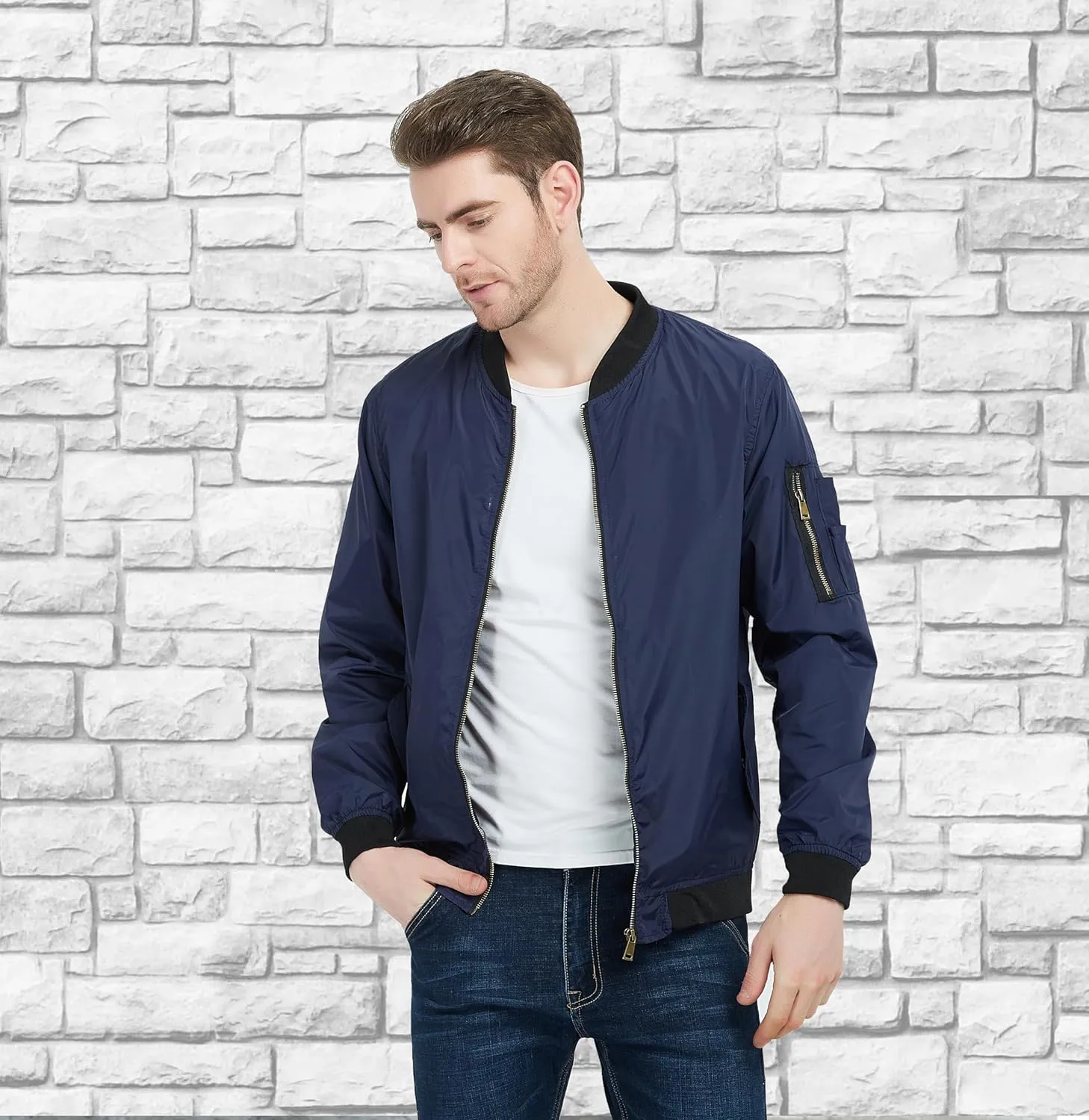 Mywu Mens Bomber Jacket Slim Fit Casual Windproof Lightweight Jackets