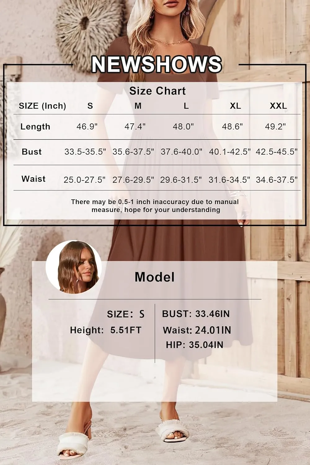 Newshows Women's Summer Square Neck Ribbed Knit Short/Long Sleeve A Line Flowy Midi Dress with Pockets