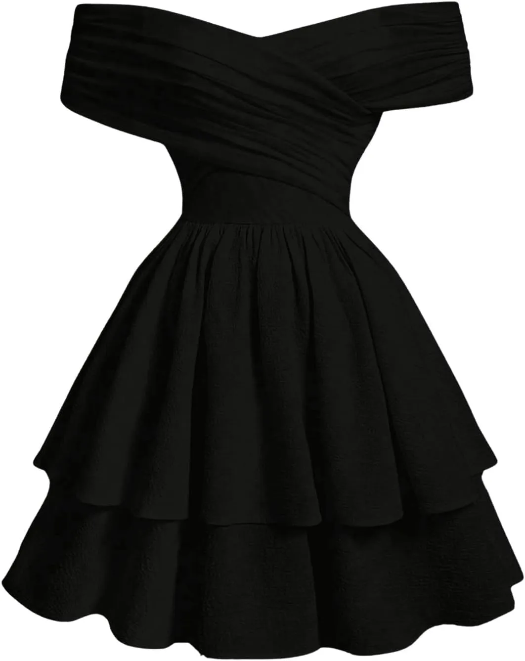 OYOANGLE Girl's Textured Off Shoulder Short Sleeve Dress Party Layered Ruffle Hem A Line Dresses