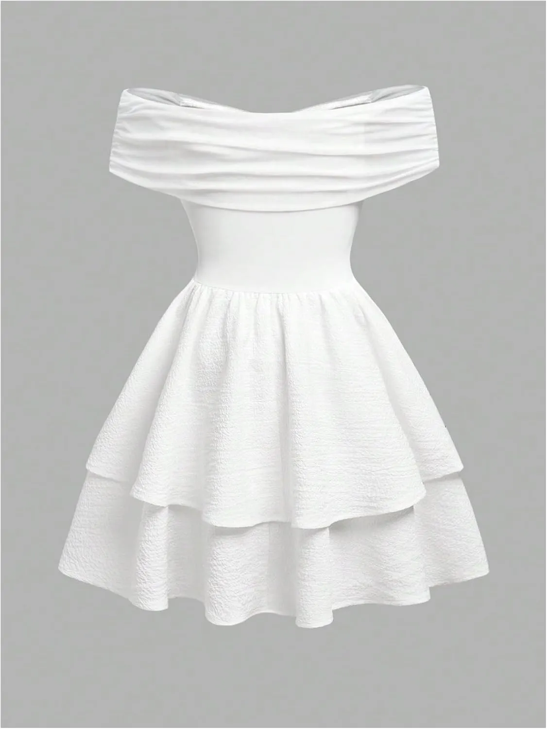 OYOANGLE Girl's Textured Off Shoulder Short Sleeve Dress Party Layered Ruffle Hem A Line Dresses