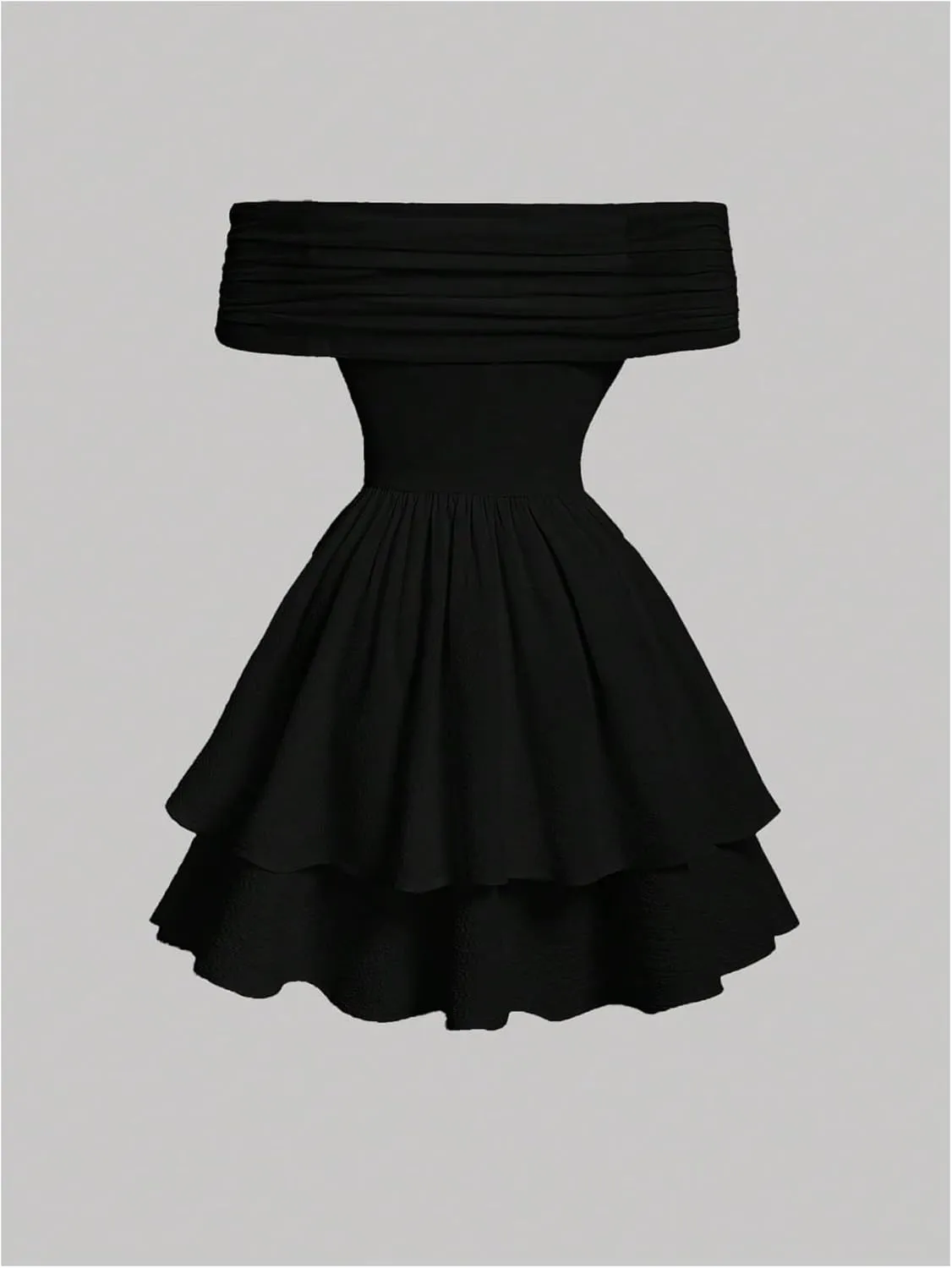 OYOANGLE Girl's Textured Off Shoulder Short Sleeve Dress Party Layered Ruffle Hem A Line Dresses