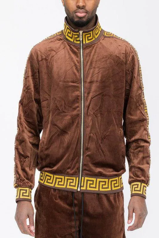 Pattern Trim Velour Track Jackets