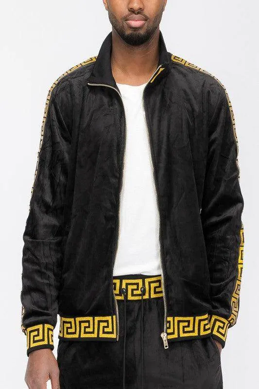 Pattern Trim Velour Track Jackets